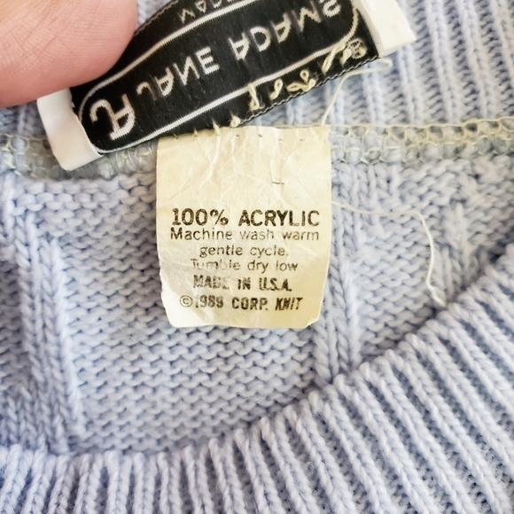 BA02 * Jane Adams Cable Knit Sweater Baby Blue Size Unknown Vintage Made in USA - Picture 4 of 7